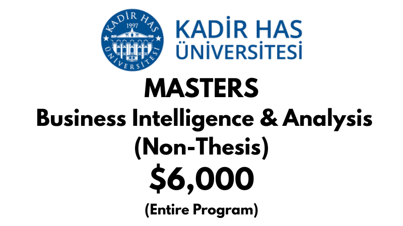 Master of Business Intelligence and Analysis (Non-Thesis) at Kadir HAS University: Tuition Fee: $6,000 USD Entire Program (After Scholarship)